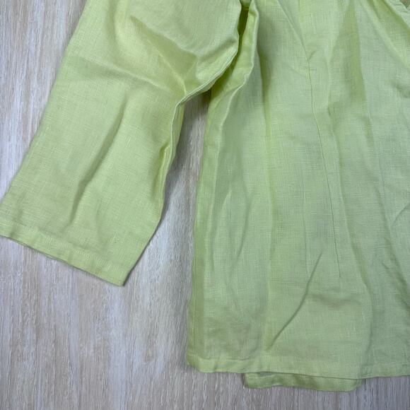 Jillian Jones 100% Linen Lime Green 3/4 Sleeve Wrap Shirt Casual Blouse Small - Picture 5 of 14